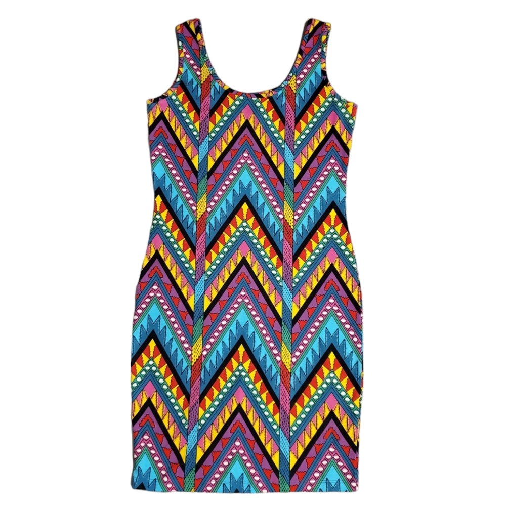 Asos Bodycon Dress Womens Size 6 Multicolor Tribal Print Sleeveless Mini Dress